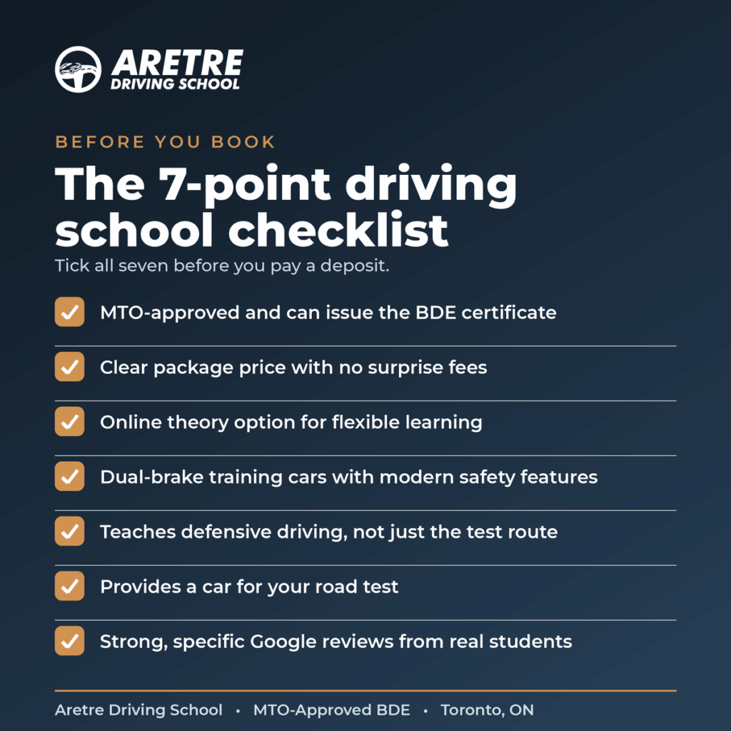 7-point checklist for choosing an MTO-approved driving school in Toronto